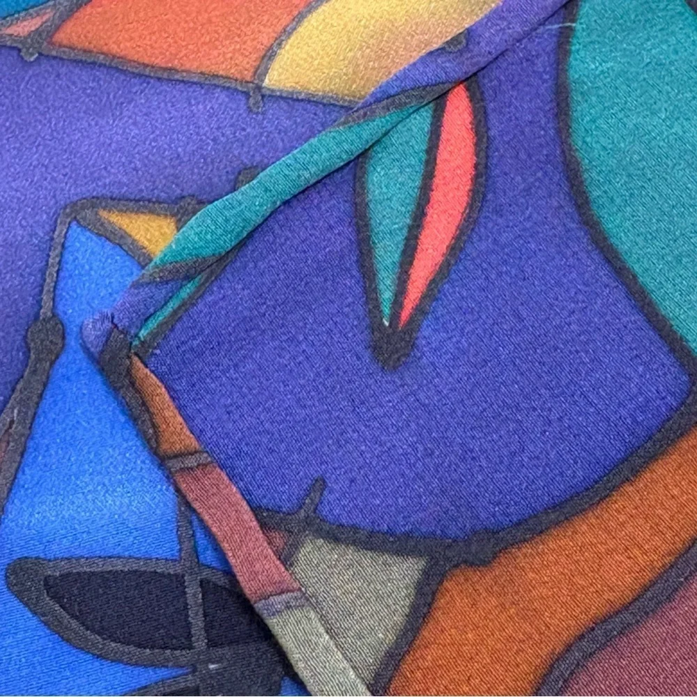 SILKSCAPES vintage silk multicolor silk scarf fish floral bamboo abstract USA